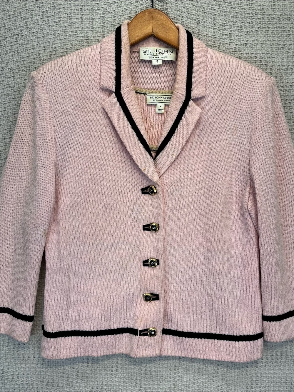 Vintage St John Collection Marie Pale Pink 2-Piece Cardigan Jacket/Top Sz 8 Read